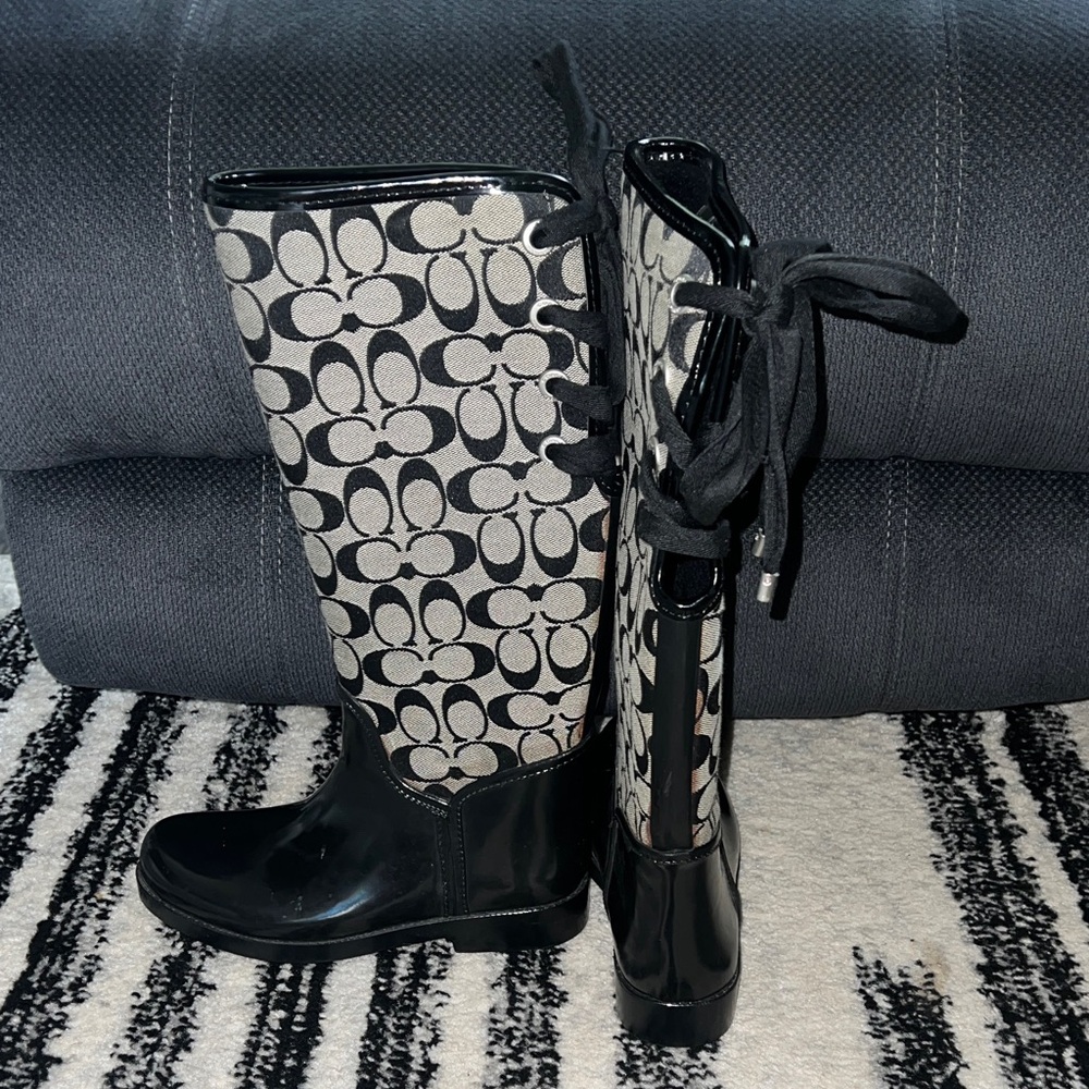 Coach Black and Gray Winter Rain Boots